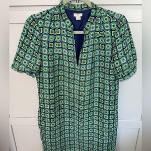J.Crew Geo Print Shift Dress | Size 2 | Green Blue Short Sleeve | like new💙💚